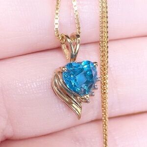 london blue topaz heart cut 10k solid yellow gold open heart diamond pendant‌‌‌‌